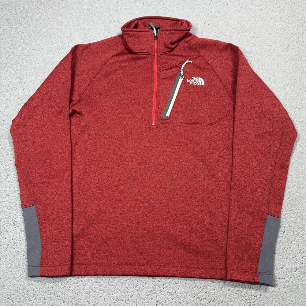 The North Face Pullover Mens Small Red 1/4 Zip Long Sleeve Fleece Hiking Top